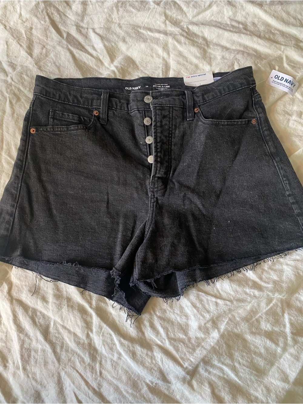 Old Navy Black Button-Fly Denim Cutoff Shorts NEW w Tags Women’s 14